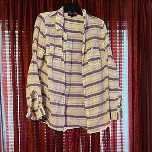 Lane Bryant Lavender and Cream Plaid Button-Down Shirt